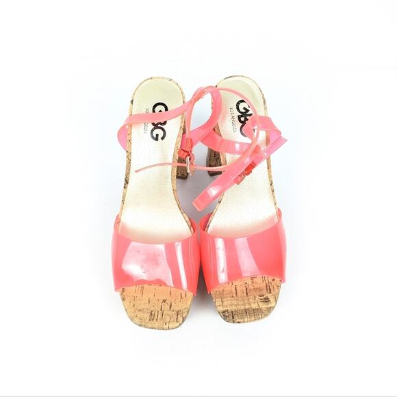 GBG Los Angeles Womens Shoes Pink Queen Platform Cork Block Heel Sandals Size 7 - Picture 4 of 10